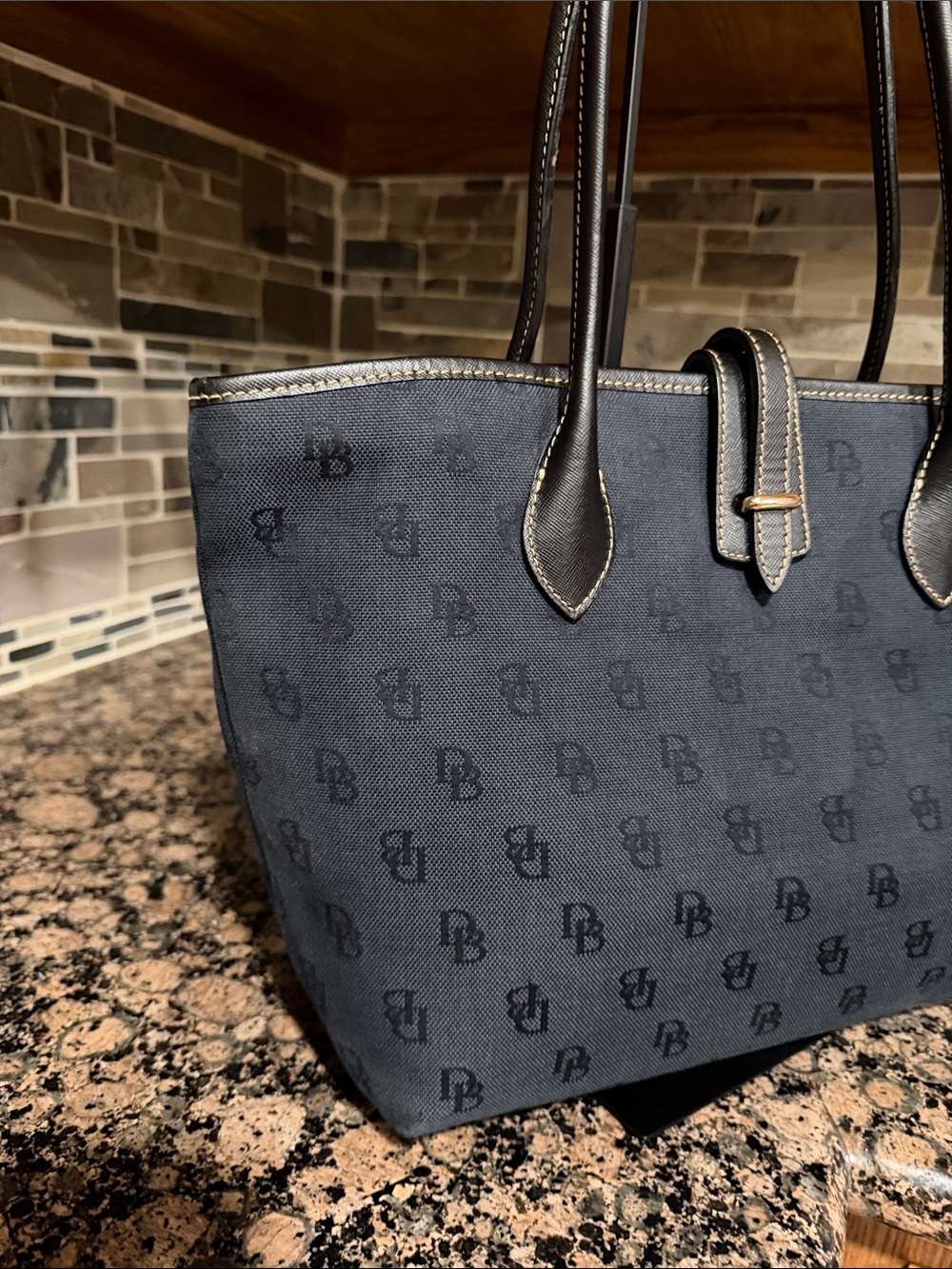 Dooney & Bourke Navy and Black Logo Tote - Picture 2 of 7